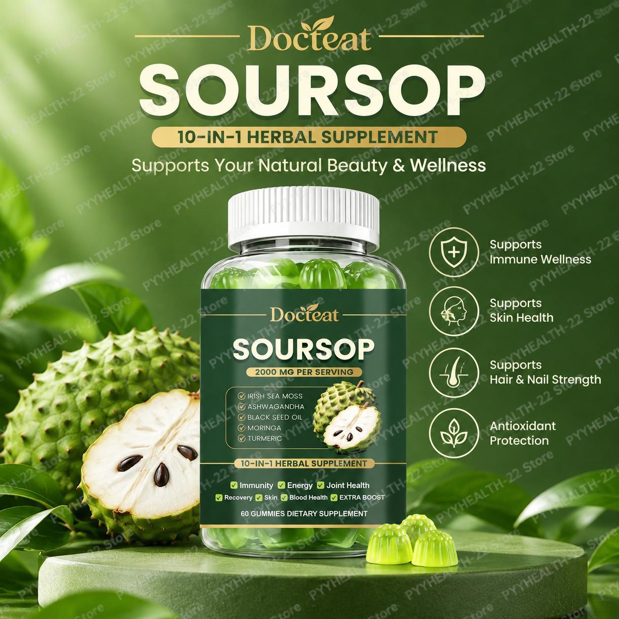 Health Wellness Gummies - Gummies à la corossol, mélange de